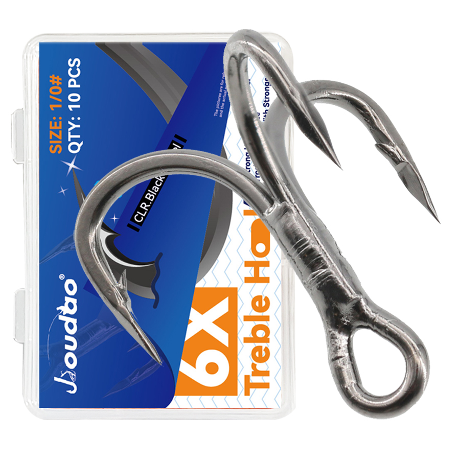 Fishing Hook Offset - 6X Fishing Treble Hooks Black 10Pcs/Box
