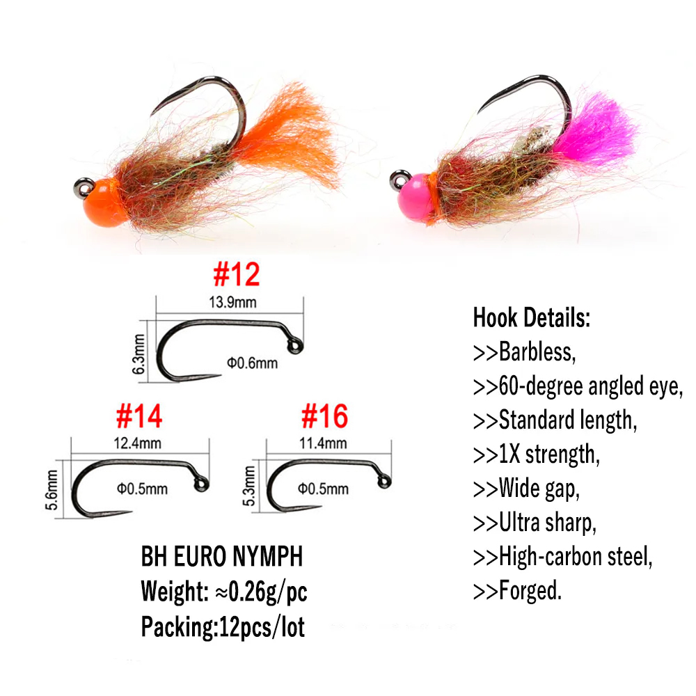 Wifreo 12 Câu Cá Nymph Bông Đí - đánh giá và giá Fishing Hook Barbless