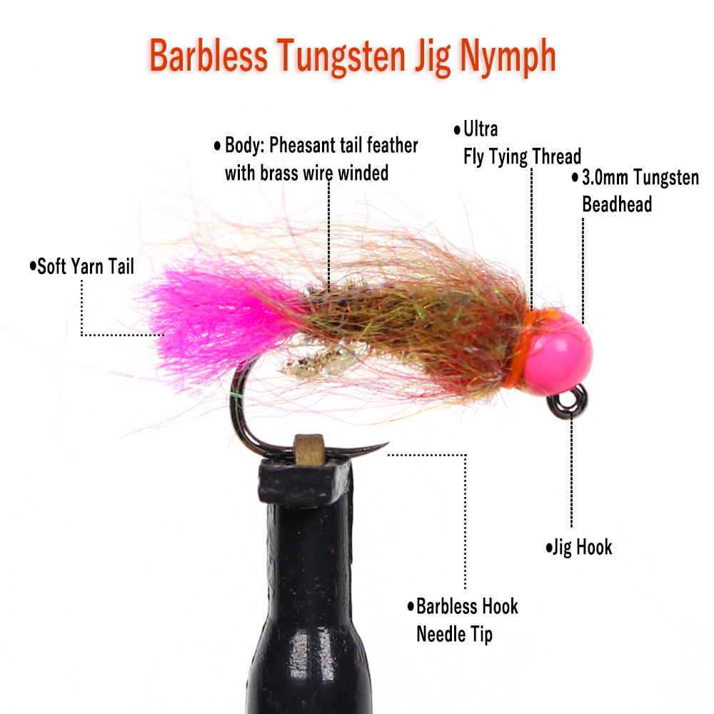 Wifreo 12 Câu Cá Nymph Bông Đí - đánh giá và giá Fishing Hook Barbless
