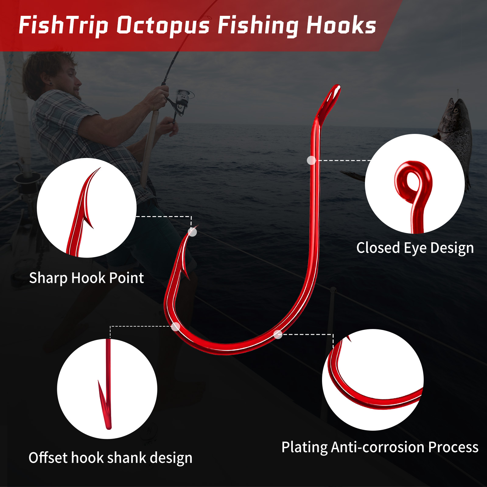 9KM 100Pcs Octopus Hook Red Ex - đánh giá và giá Fishing Hook Circle