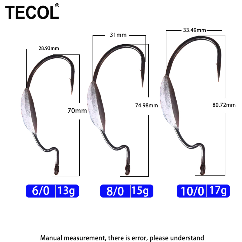 TECOL 3PCS 6/0 8/0 10/0 Weight - đánh giá và giá Fishing Hook Offset