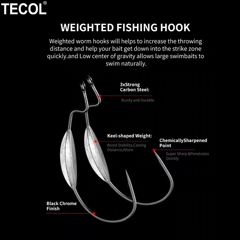TECOL 3PCS 6/0 8/0 10/0 Weight - đánh giá và giá Fishing Hook Offset
