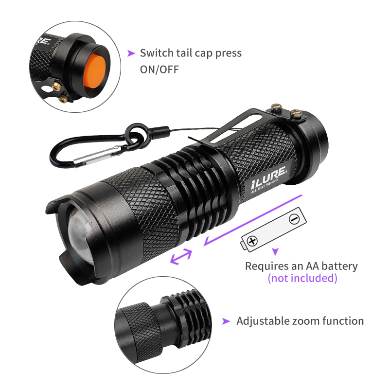 Mini UV Flashlight 395nm Ultra - đánh giá và giá Fishing Hook Jig