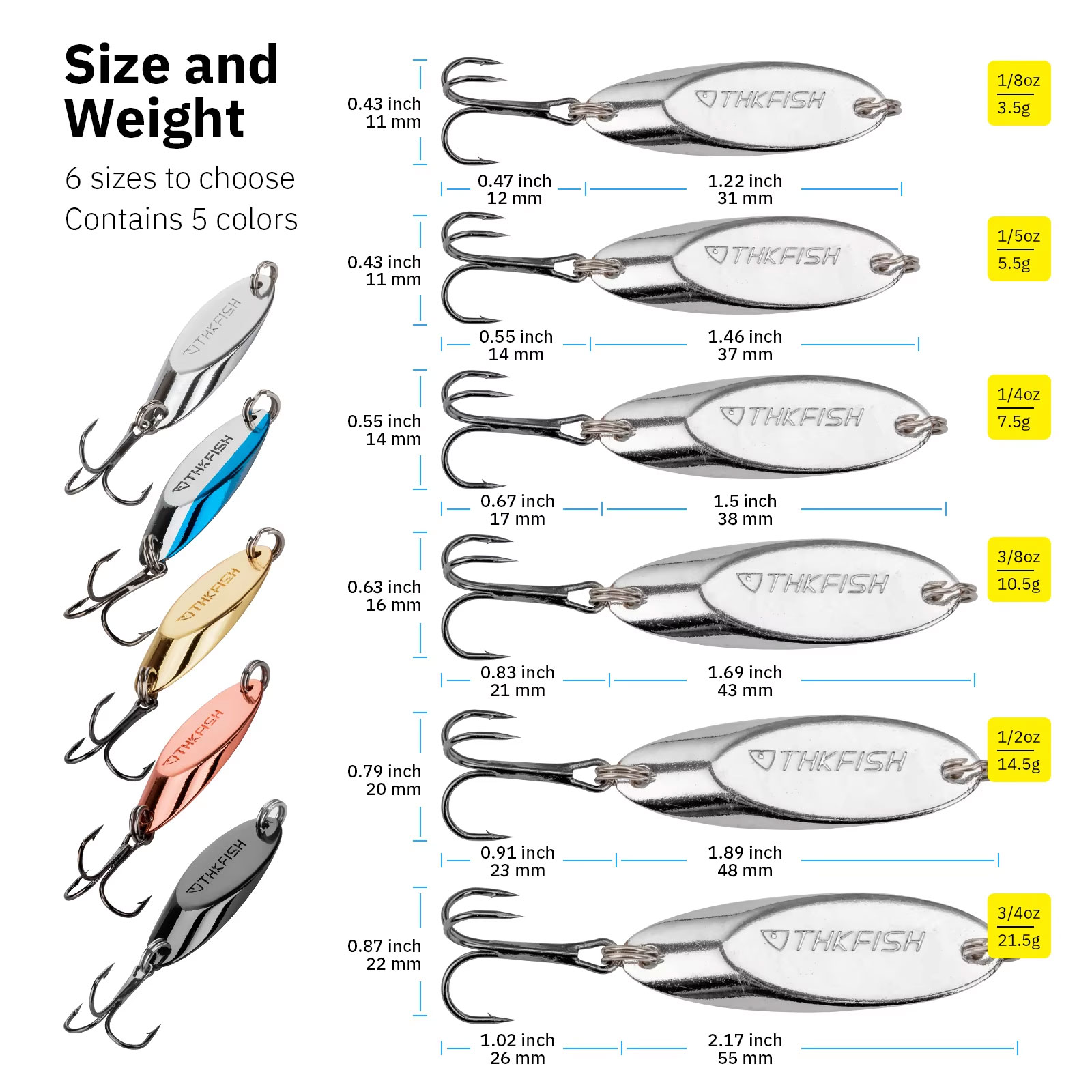 5pcs Metal Spinner Spoon Lures - đánh giá và giá Fishing Hook Treble